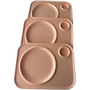 Set of 3 Plastic Lap Food Trays Tan w/Drink Holder 13.5" Length (BRAND UNKNOWN)